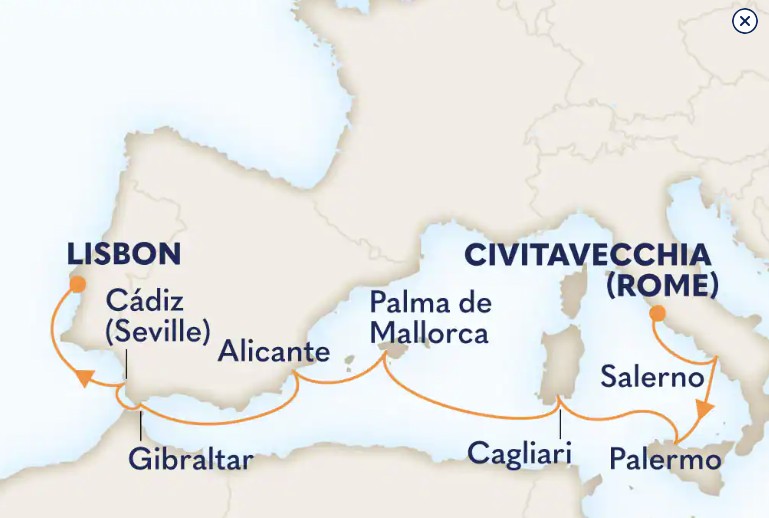 Western Mediterranean route map